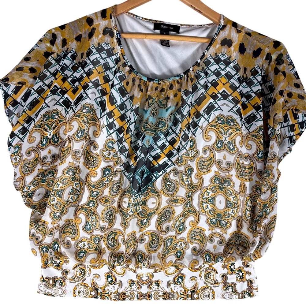 Style & Co Blouse Multicolor geometric Paisley‎ XL Boho Eclectic bohemian